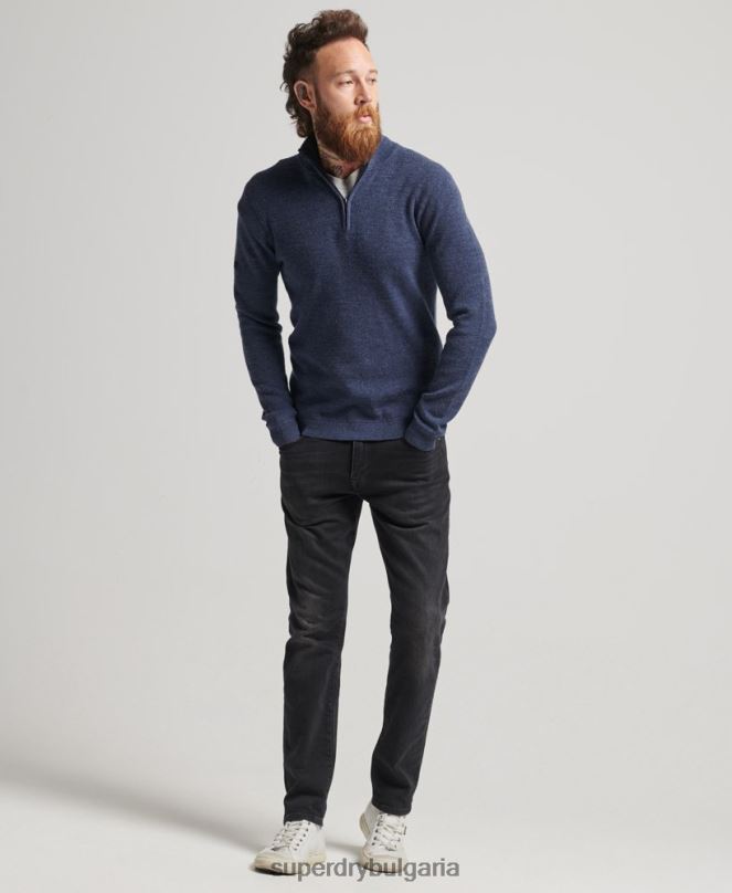 Superdry облекло N00H1241 военноморски флот мъже мериносов пуловер с половин цип