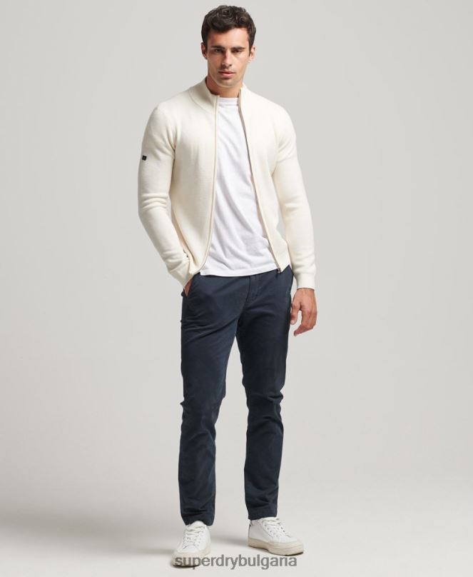 Superdry облекло N00H1242 бяло мъже плетена жилетка с мериносов цип