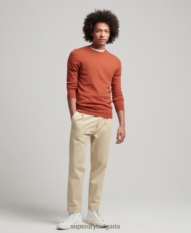 Superdry облекло N00H1243 оранжево мъже кашмирен пуловер от органичен памук