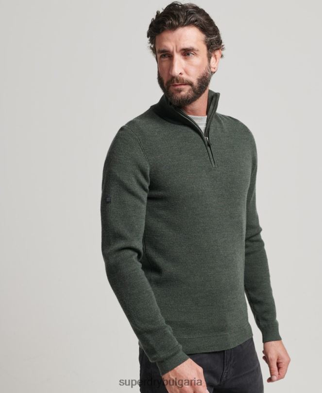 Superdry облекло N00H1244 зелено мъже мериносов пуловер с половин цип