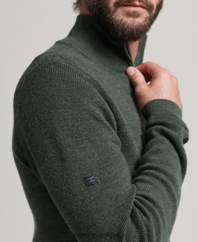 Superdry облекло N00H1244 зелено мъже мериносов пуловер с половин цип