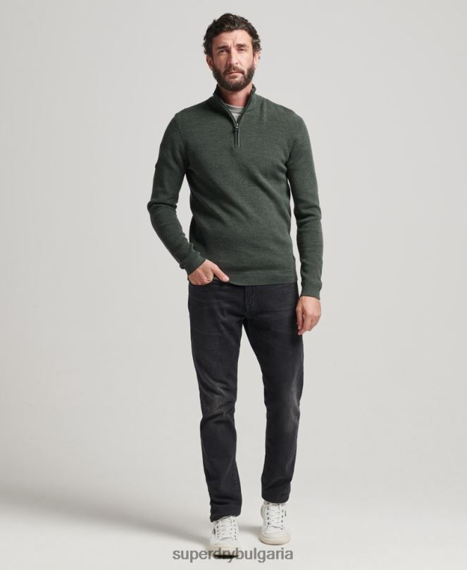 Superdry облекло N00H1244 зелено мъже мериносов пуловер с половин цип