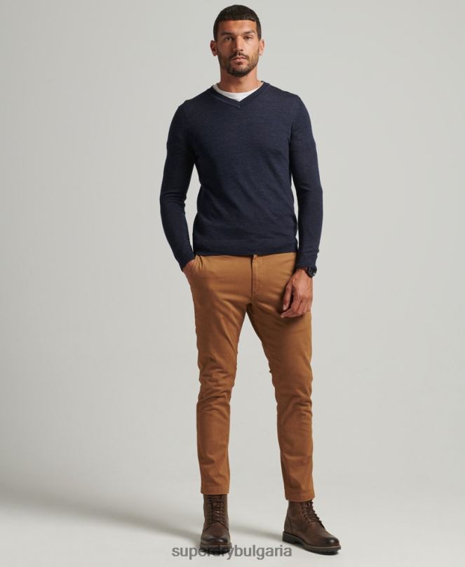 Superdry облекло N00H1246 военноморски флот мъже мериносов пуловер с v-образно деколте