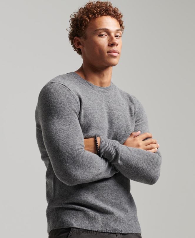 Superdry облекло N00H1247 светло сив мъже пуловер от агнешка вълна
