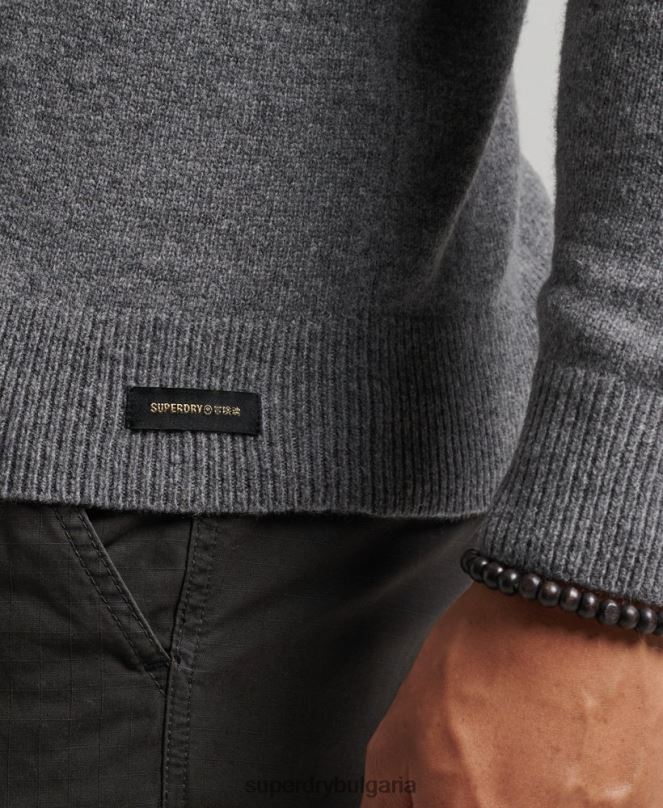 Superdry облекло N00H1247 светло сив мъже пуловер от агнешка вълна