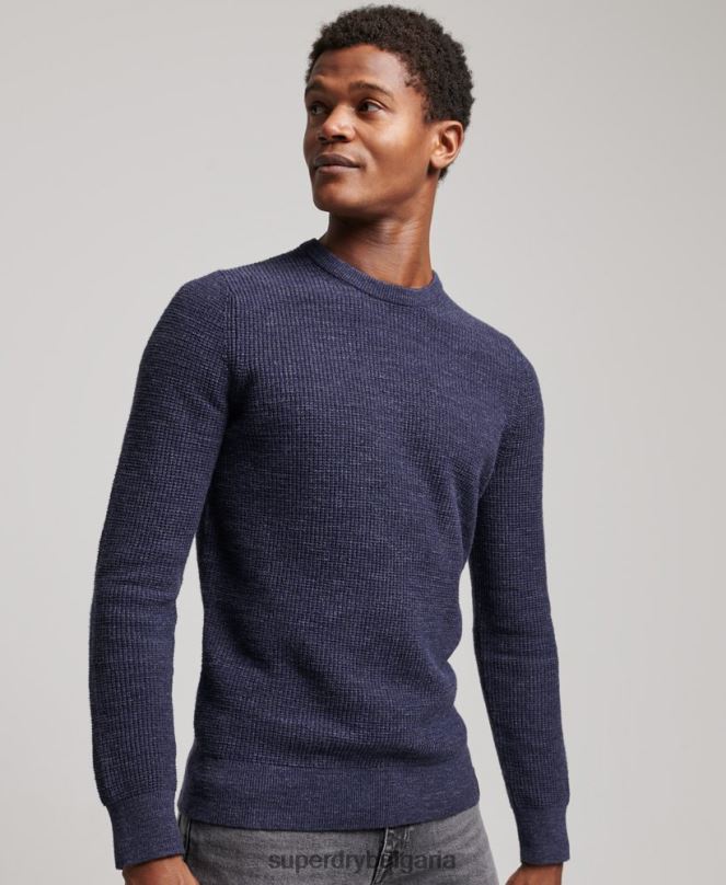 Superdry облекло N00H1249 военноморски флот мъже ретро текстуриран трикотажен пуловер