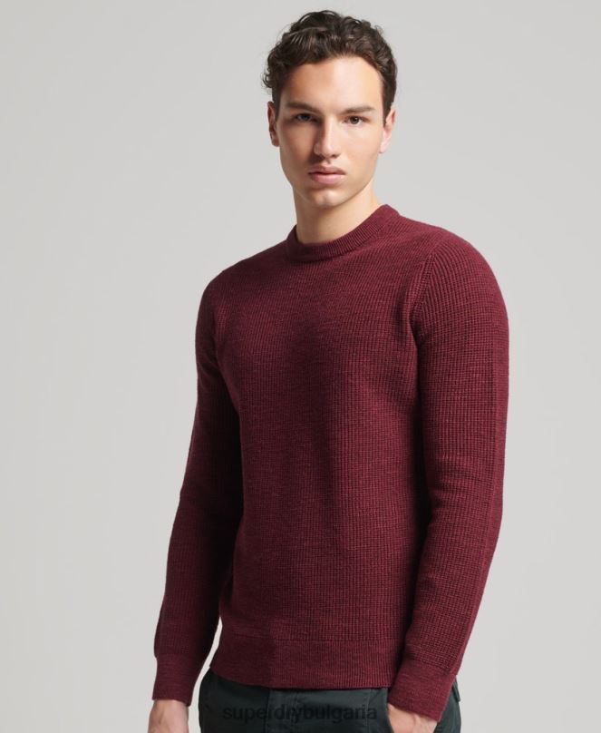 Superdry облекло N00H1251 червен мъже ретро текстуриран трикотажен пуловер