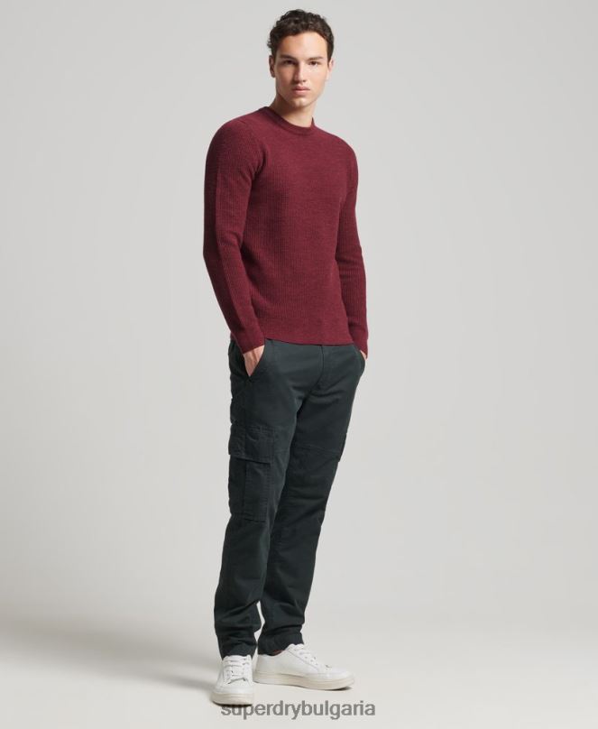 Superdry облекло N00H1251 червен мъже ретро текстуриран трикотажен пуловер
