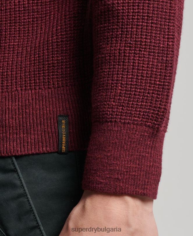 Superdry облекло N00H1251 червен мъже ретро текстуриран трикотажен пуловер
