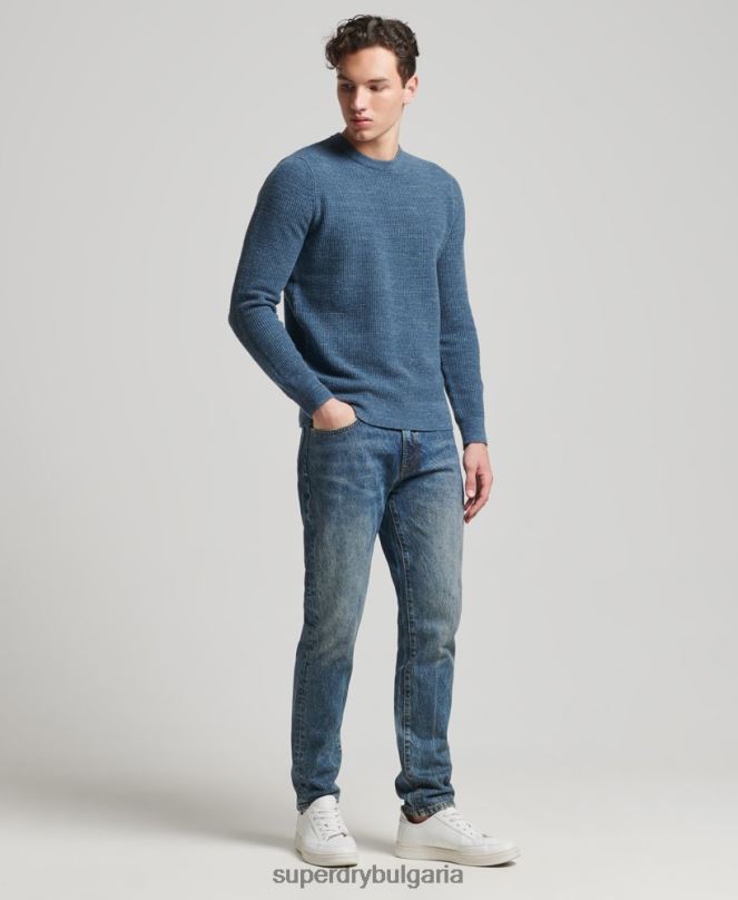 Superdry облекло N00H1253 син мъже ретро текстуриран трикотажен пуловер