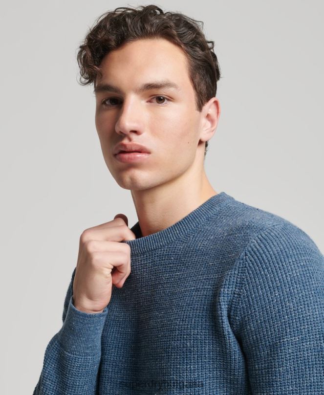 Superdry облекло N00H1253 син мъже ретро текстуриран трикотажен пуловер