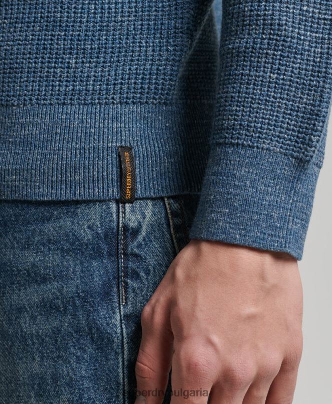 Superdry облекло N00H1253 син мъже ретро текстуриран трикотажен пуловер