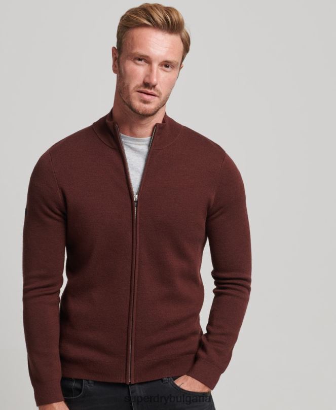 Superdry облекло N00H1256 кафяво мъже плетена жилетка с мериносов цип