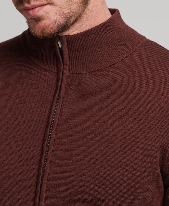 Superdry облекло N00H1256 кафяво мъже плетена жилетка с мериносов цип