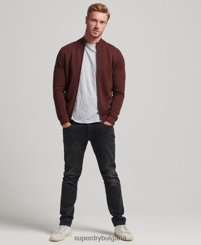 Superdry облекло N00H1256 кафяво мъже плетена жилетка с мериносов цип