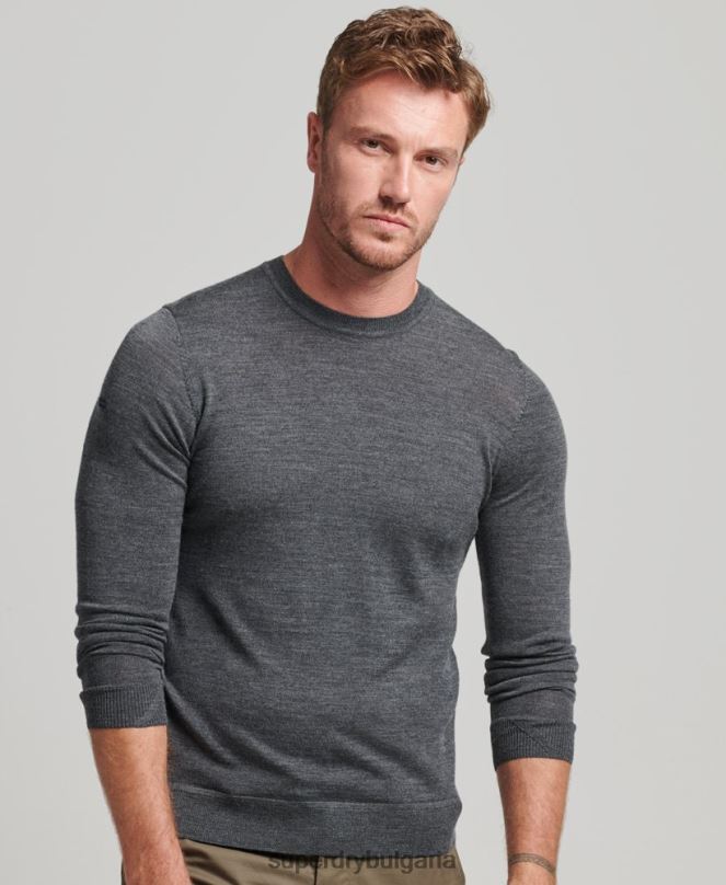 Superdry облекло N00H1257 тъмно сив мъже мериносов пуловер с кръгла яка
