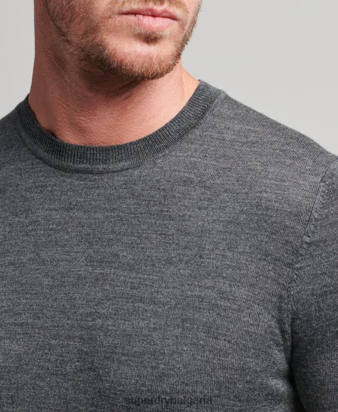 Superdry облекло N00H1257 тъмно сив мъже мериносов пуловер с кръгла яка