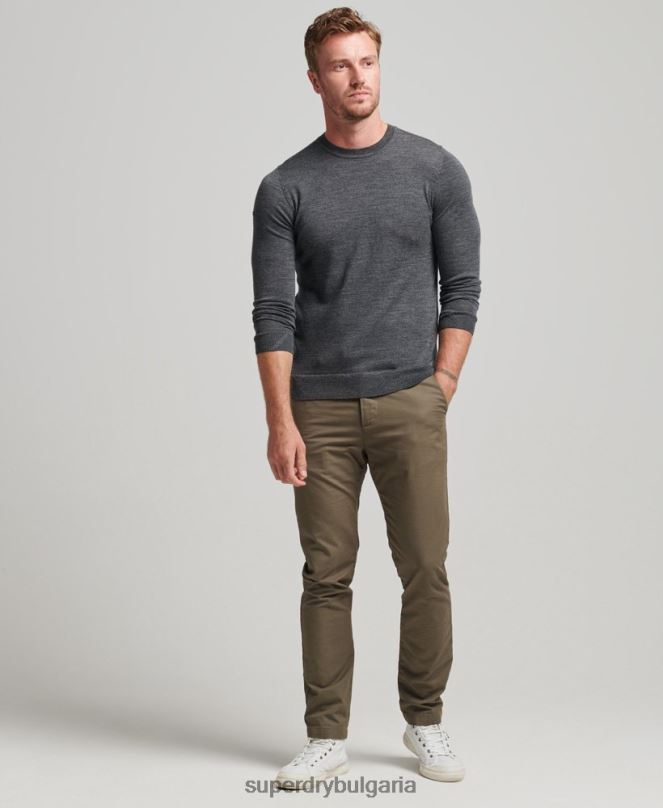 Superdry облекло N00H1257 тъмно сив мъже мериносов пуловер с кръгла яка