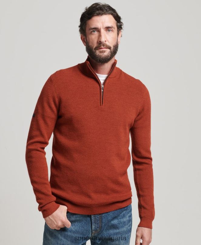 Superdry облекло N00H1258 кафяво мъже мериносов пуловер с половин цип