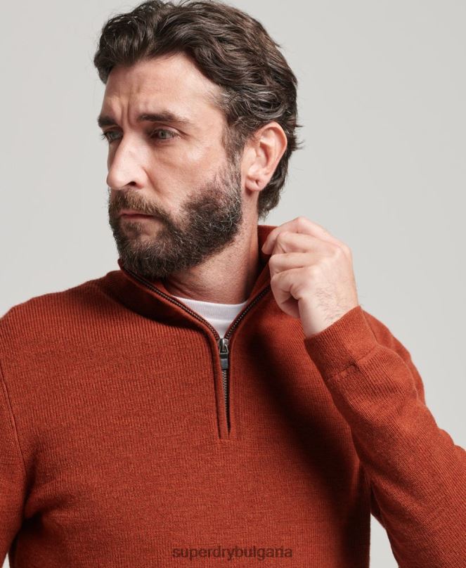 Superdry облекло N00H1258 кафяво мъже мериносов пуловер с половин цип