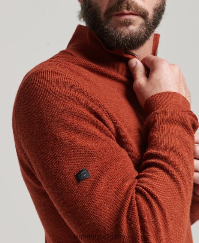 Superdry облекло N00H1258 кафяво мъже мериносов пуловер с половин цип
