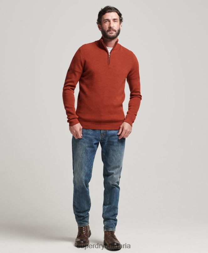 Superdry облекло N00H1258 кафяво мъже мериносов пуловер с половин цип
