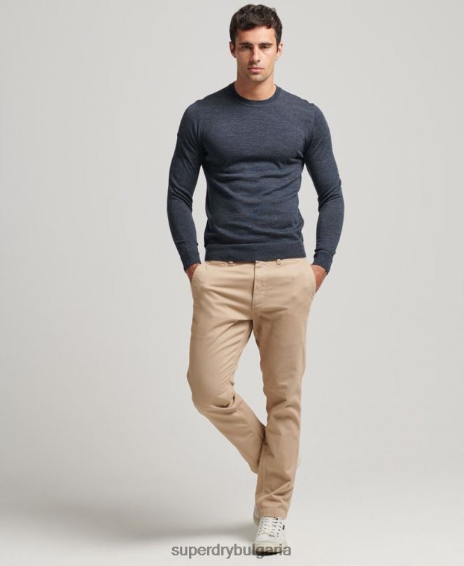 Superdry облекло N00H1260 син мъже мериносов пуловер с кръгла яка