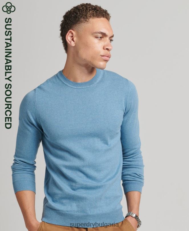 Superdry облекло N00H1261 син мъже кашмирен пуловер от органичен памук