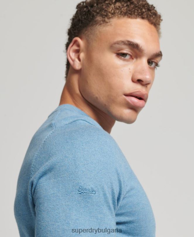 Superdry облекло N00H1261 син мъже кашмирен пуловер от органичен памук