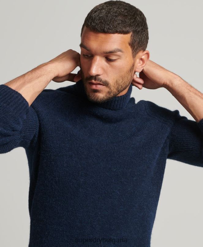 Superdry облекло N00H1262 военноморски флот мъже пуловер с буци от алпака