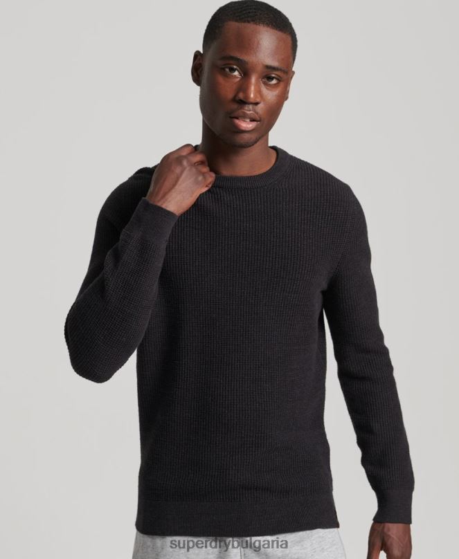 Superdry облекло N00H1264 черен мъже ретро текстуриран трикотажен пуловер