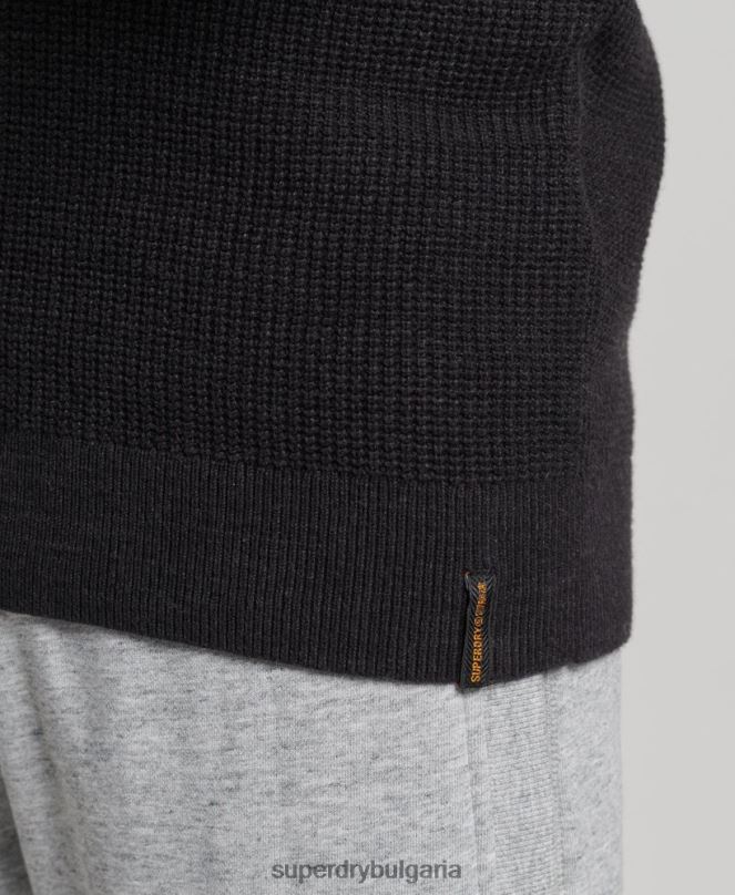 Superdry облекло N00H1264 черен мъже ретро текстуриран трикотажен пуловер
