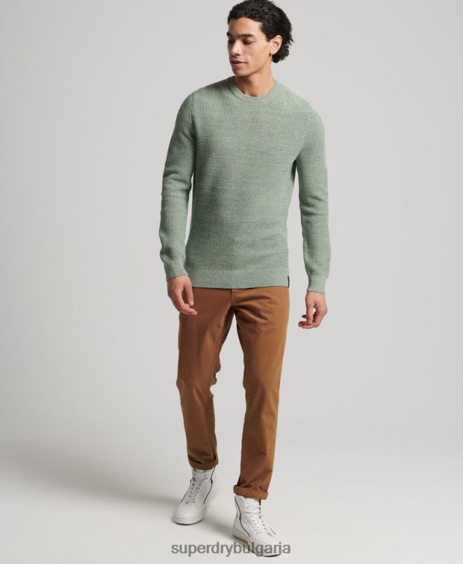 Superdry облекло N00H1265 зелено мъже ретро текстуриран трикотажен пуловер