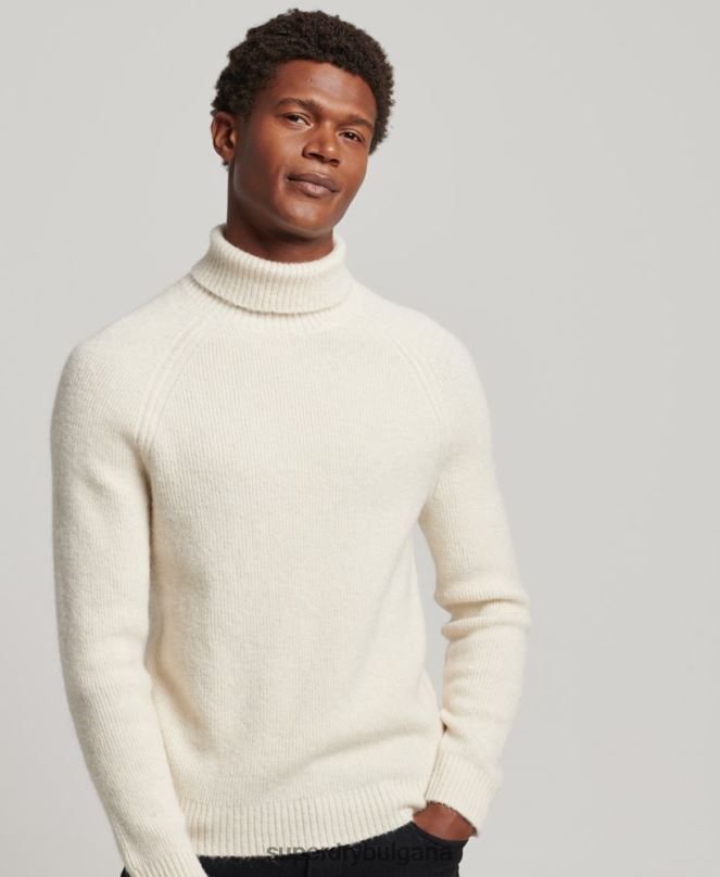Superdry облекло N00H1267 бяло мъже пуловер с буци от алпака
