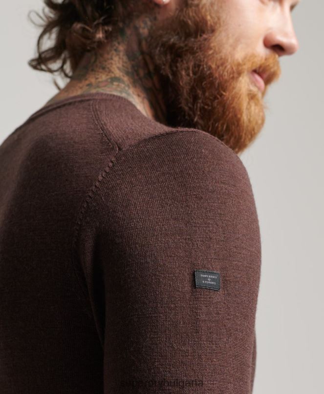 Superdry облекло N00H1269 лилаво мъже мериносов пуловер с v-образно деколте