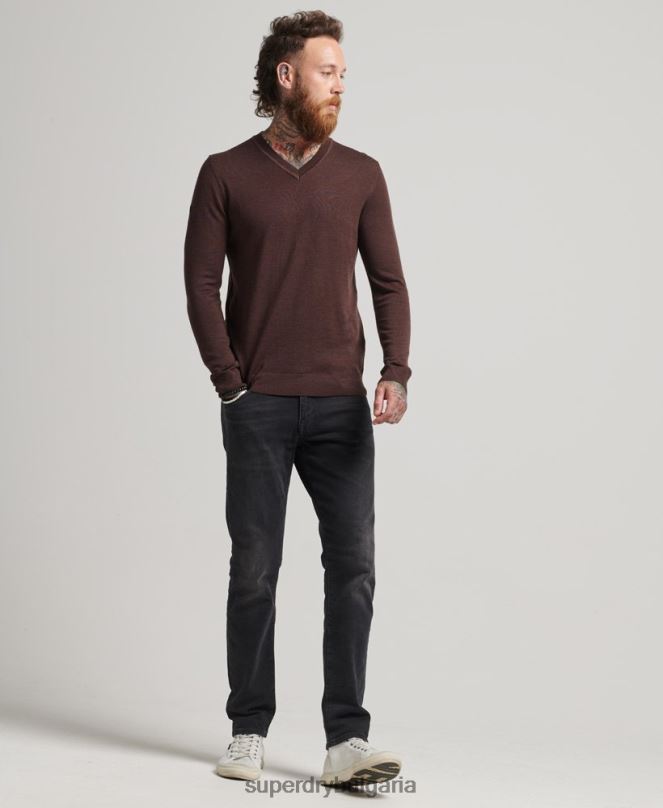 Superdry облекло N00H1269 лилаво мъже мериносов пуловер с v-образно деколте