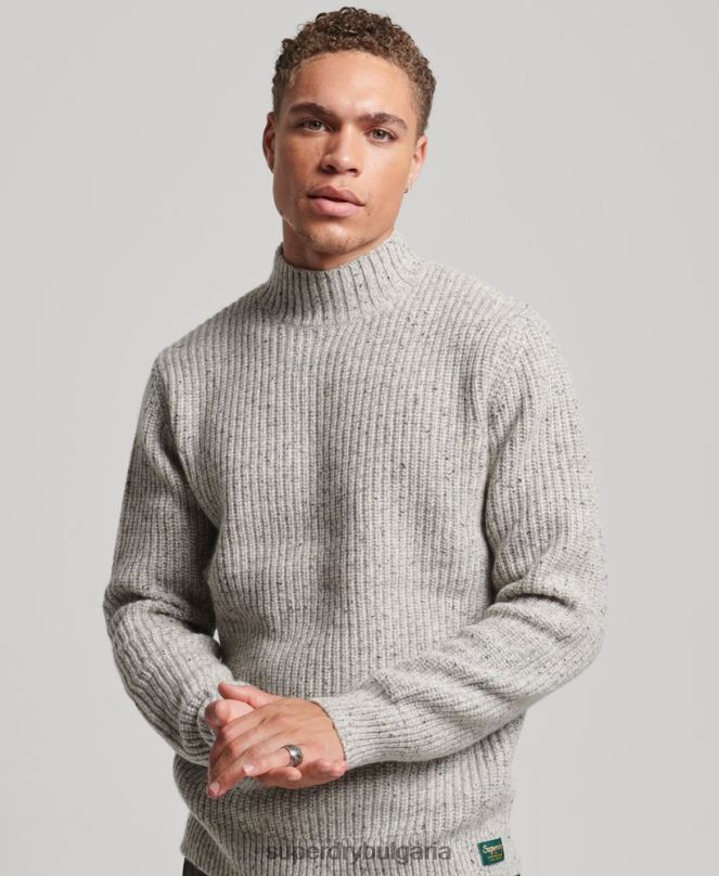 Superdry облекло N00H1270 сиво мъже джемпер от вълнена смес от туид