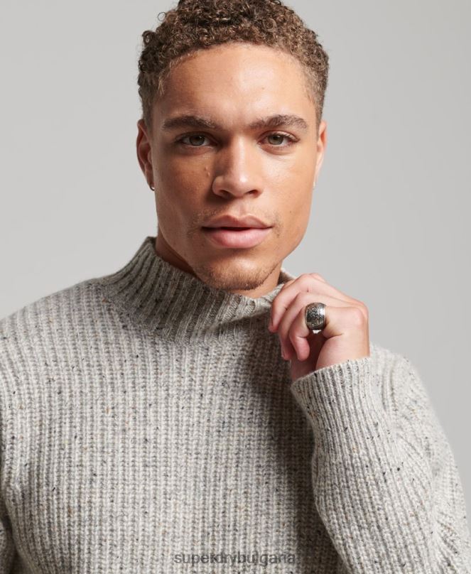 Superdry облекло N00H1270 сиво мъже джемпер от вълнена смес от туид