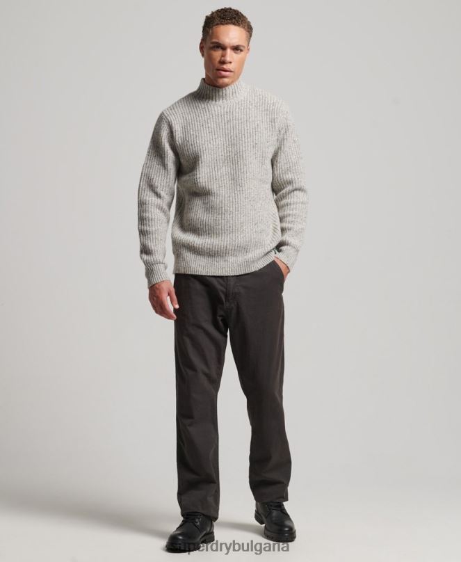 Superdry облекло N00H1270 сиво мъже джемпер от вълнена смес от туид