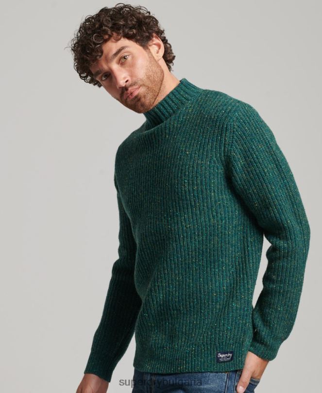 Superdry облекло N00H1273 зелено мъже джемпер от вълнена смес от туид