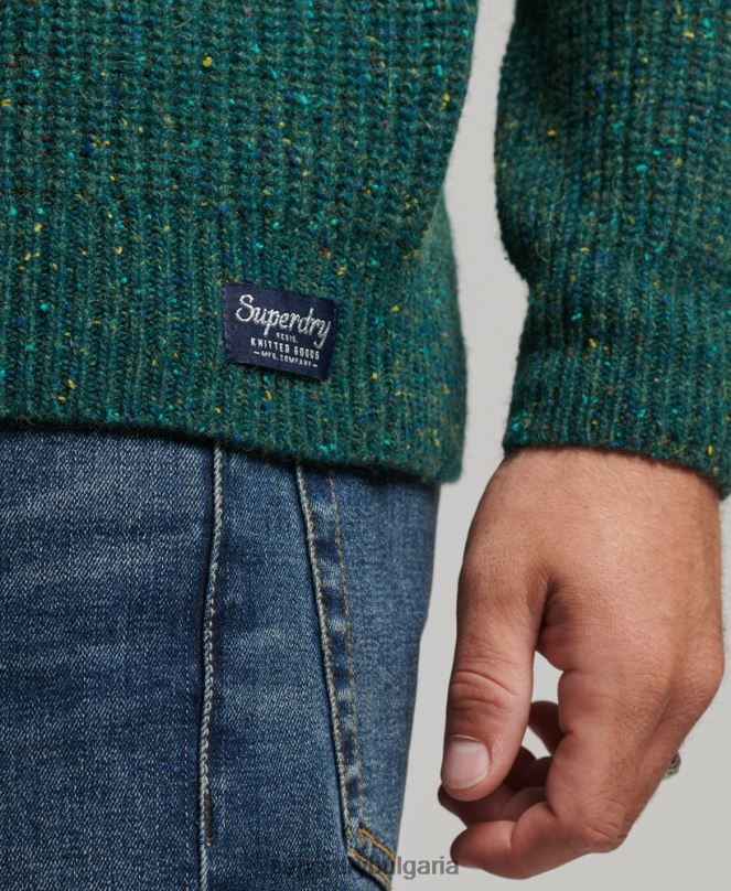 Superdry облекло N00H1273 зелено мъже джемпер от вълнена смес от туид