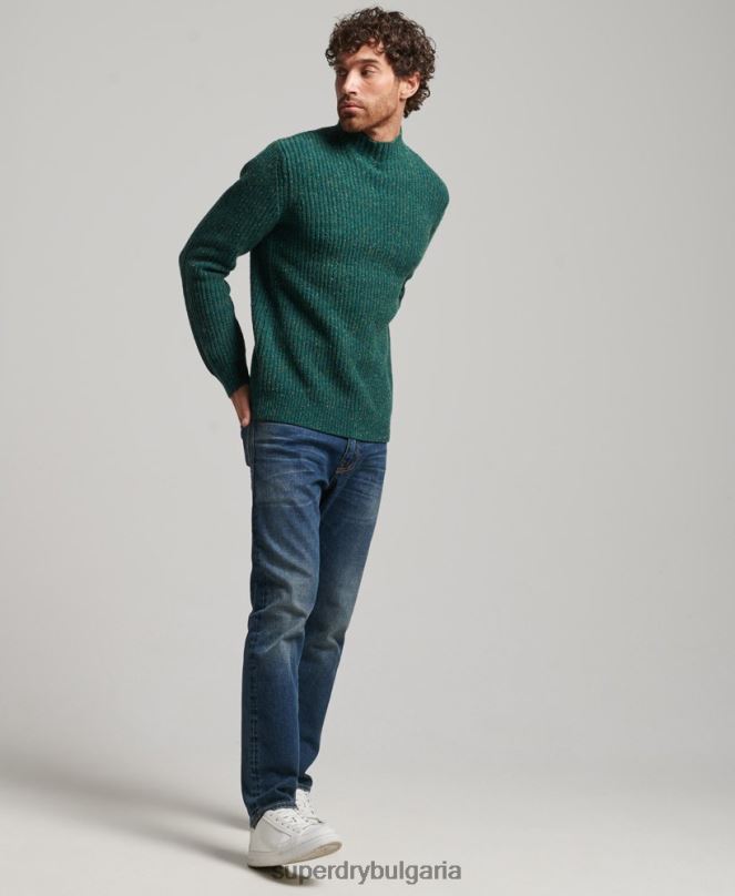 Superdry облекло N00H1273 зелено мъже джемпер от вълнена смес от туид