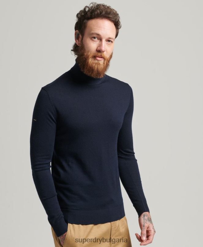Superdry облекло N00H1274 военноморски флот мъже мериносов пуловер с деколте studios