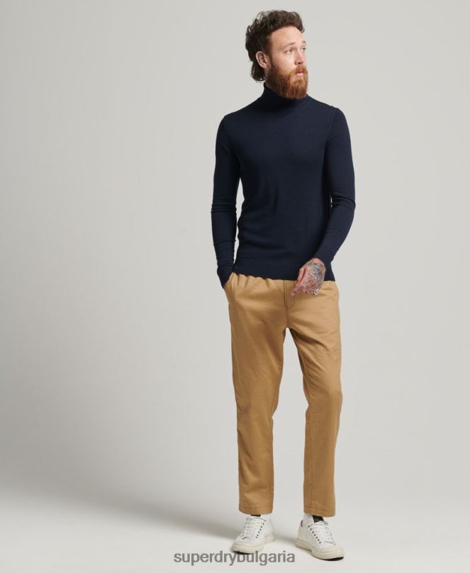 Superdry облекло N00H1274 военноморски флот мъже мериносов пуловер с деколте studios