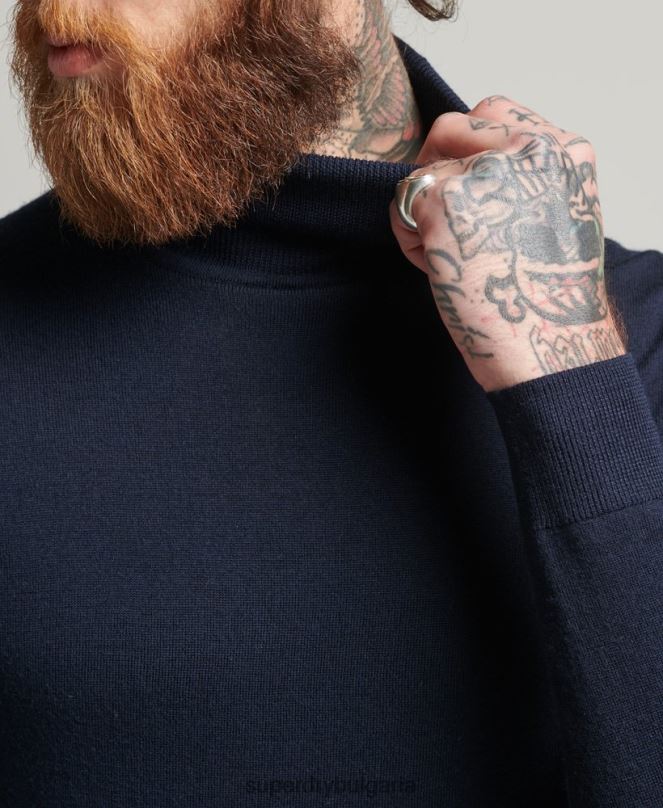 Superdry облекло N00H1274 военноморски флот мъже мериносов пуловер с деколте studios