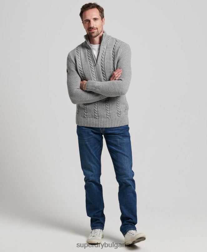 Superdry облекло N00H1275 светло сив мъже реколта jacob henley джъмпър