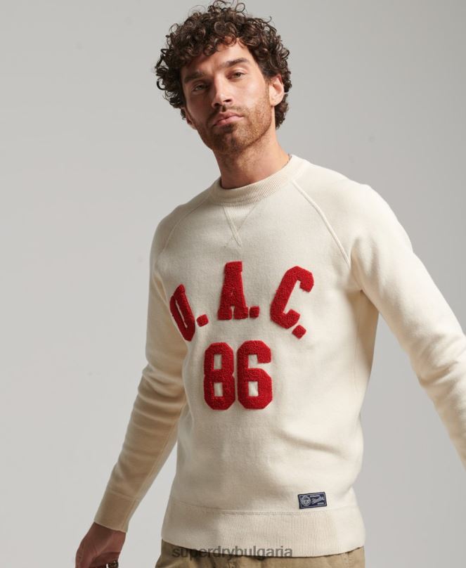 Superdry облекло N00H1277 сметана мъже университетски джъмпер