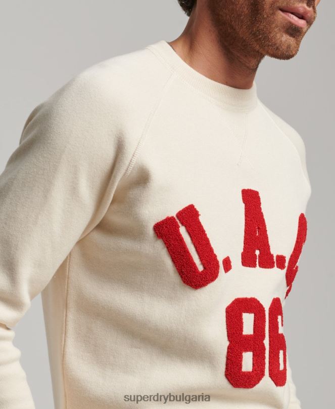Superdry облекло N00H1277 сметана мъже университетски джъмпер