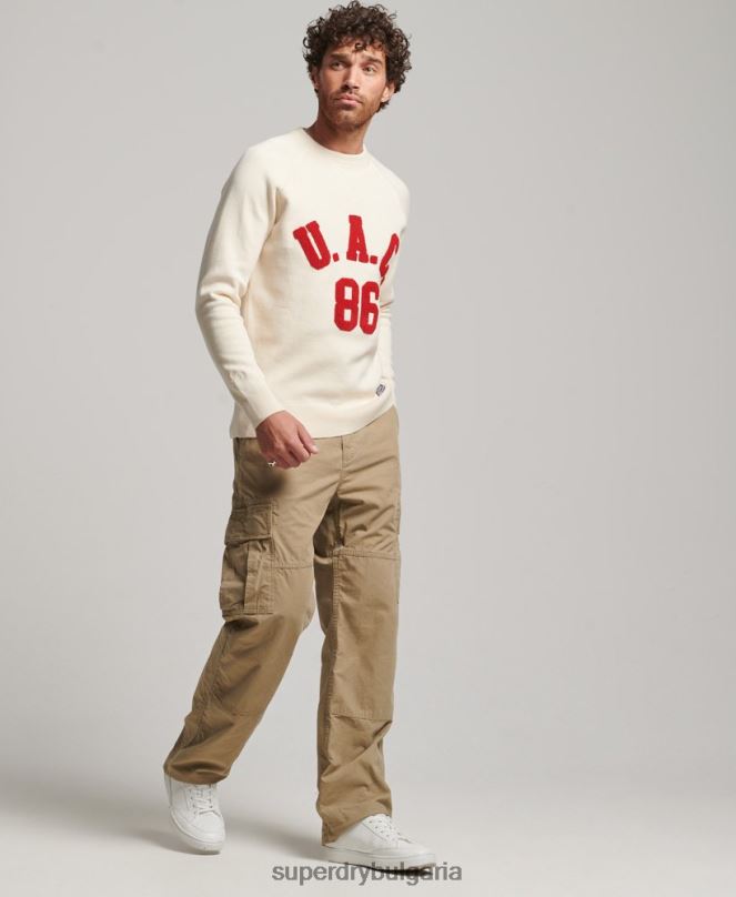 Superdry облекло N00H1277 сметана мъже университетски джъмпер