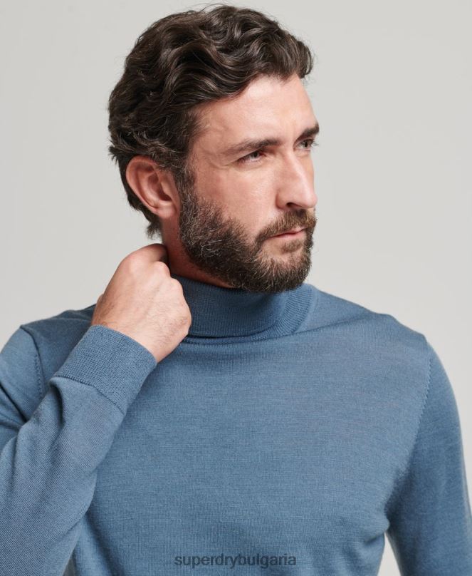 Superdry облекло N00H1278 син мъже мериносов пуловер с ролка